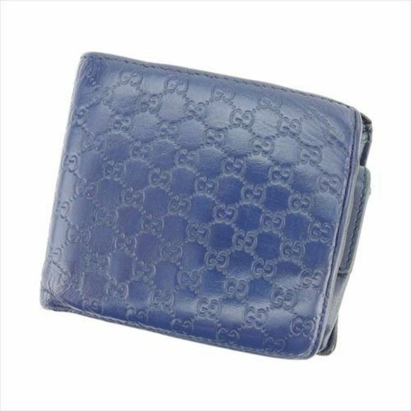Gucci Wallet Purse Guccissima Blue leather Woman unisex Authentic Used S961 - Picture 1 of 9